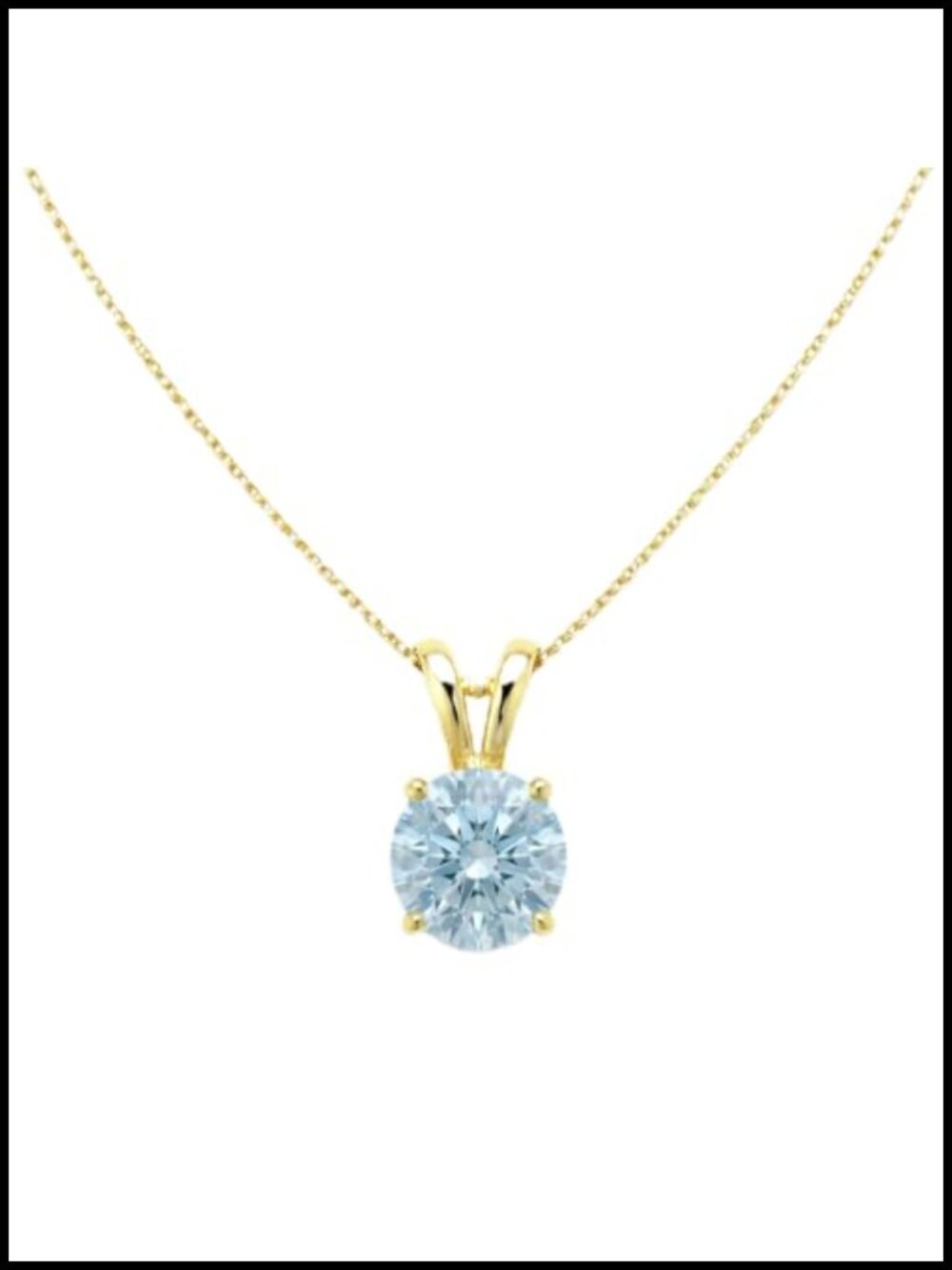 2 Carat Blue CZ Pendant Necklace Gold Plated Women Wedding
